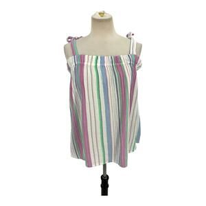 Caslon Striped Cotton Gauze Tie Strap Tank Top Size Small NWOT
